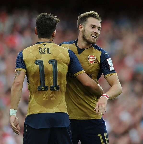 Arsenal's Ramsey and Ozil Celebrate Goals in Emirates Cup 2015 / 16