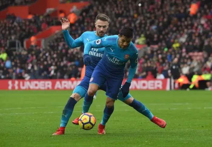 Framed Print : Arsenal's Ramsey and Sanchez in Action at Southampton, Premier League 2017-18 Framed Print : Arsenal's Ramsey and Sanchez in Action at Southampton, Premier League 2017-18