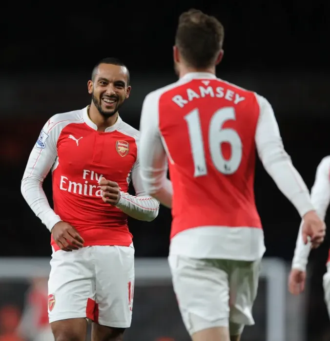 Framed Print : Arsenal's Ramsey and Walcott: Celebrating Goals Against Sunderland (2015-16) Framed Print : Arsenal's Ramsey and Walcott: Celebrating Goals Against Sunderland (2015-16)