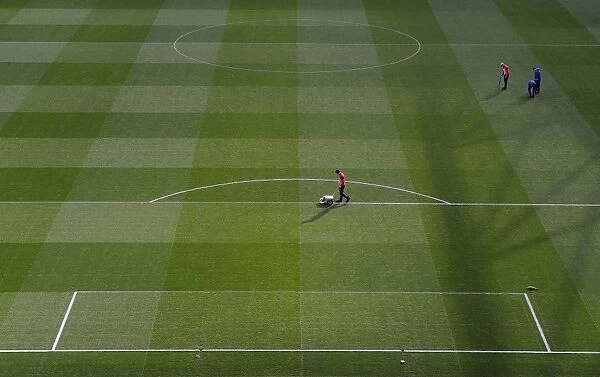 Arsenal's Ready Emirates Stadium for Monaco Clash (2015): A Closer Look at the Meticulously Marked Pitch