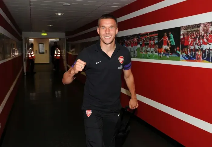 Framed Print : Arsenal's Ready-to-Go Striker: Lukas Podolski Gears Up Against Sunderland (2012-13)