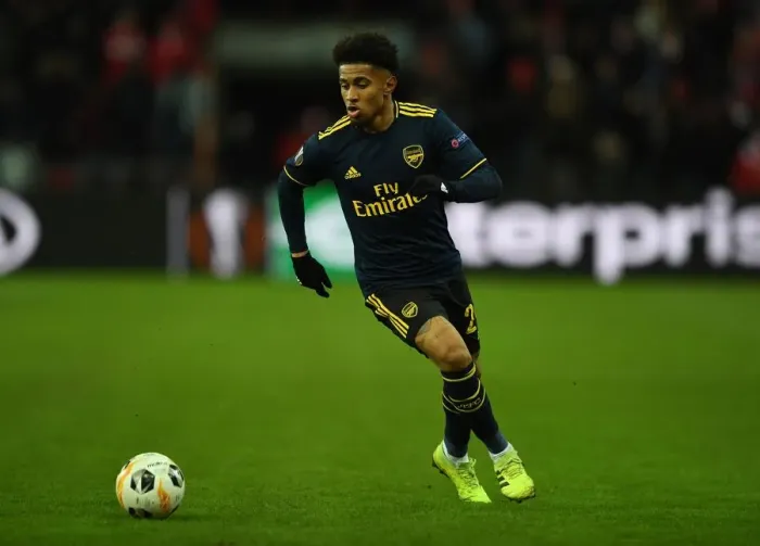 Framed Print : Arsenal's Reiss Nelson in Action against Standard Liege in UEFA Europa League (December 2019)