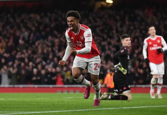Framed Print : Arsenal's Reiss Nelson Scores Dramatic FA Cup Goal Against Leeds United