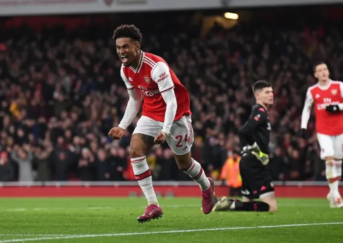 Framed Print : Arsenal's Reiss Nelson Scores in FA Cup Victory over Leeds United