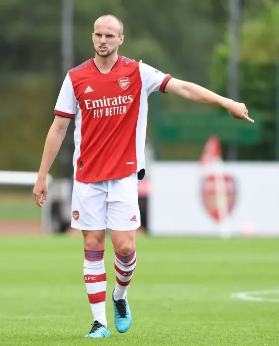 Framed Print : Arsenal's Rob Holding in Action: Arsenal vs. Watford (2021-22) Pre-Season Match