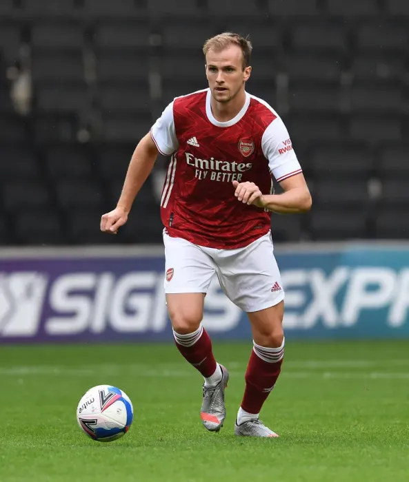 Framed Print : Arsenal's Rob Holding in Action: MK Dons vs Arsenal (2020-21) Pre-Season Friendly