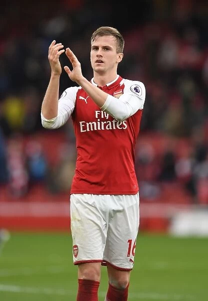 Arsenal's Rob Holding Celebrates with Fans after Arsenal v Watford Match, Premier League 2017-18
