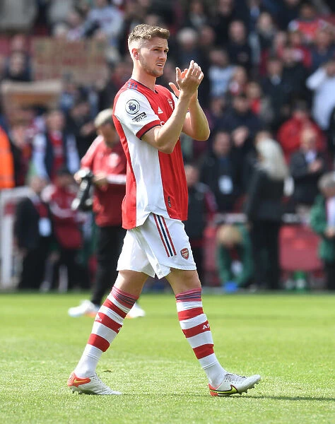Arsenal's Rob Holding Celebrates with Fans after Victory over Manchester United (2021-22)