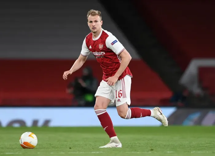 Framed Print : Arsenal's Rob Holding at Empty Emirates Stadium: UEFA Europa League Semi-Final vs Villarreal (2020-21)