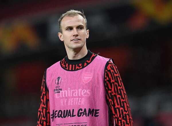 Arsenal's Rob Holding in UEFA Europa League Action Against Rapid Wien (Behind Closed Doors)