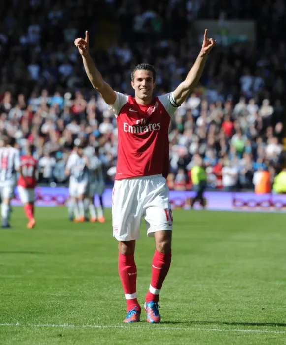 Framed Print : Arsenal's Robin van Persie Celebrates Win Against West Bromwich Albion (2011-12)