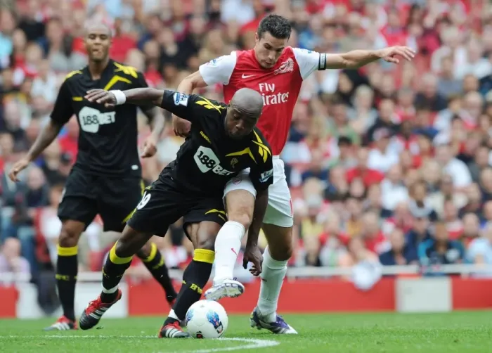 Framed Print : Arsenal's Robin van Persie Clashes with Nigel Reo-Coker of Bolton during the 2011-12 Premier League Match Framed Print : Arsenal's Robin van Persie Clashes with Nigel Reo-Coker of Bolton during the 2011-12 Premier League Match