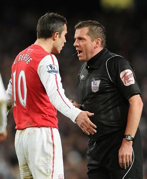 Arsenal's Robin van Persie Clashes with Referee Phil Dowd during Manchester City vs Arsenal (2011-12)