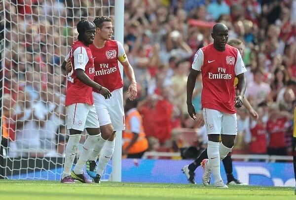 Arsenal's Robin van Persie, Gervinho, and Benik Afobe Celebrate Goal Against New York Red Bulls, Emirates Cup 2011
