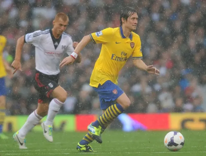 Framed Print : Arsenal's Rosicky in Action against Fulham (2013-14 Premier League)