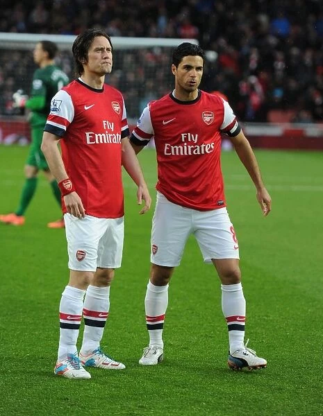 Arsenal's Rosicky and Arteta Before Arsenal v Wigan Athletic, Premier League 2012-13