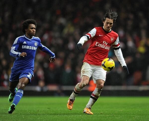Arsenal's Rosicky Clashes with Chelsea's Willian in Intense Premier League Showdown (2013-14)