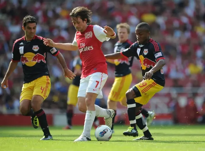 Framed Print : Arsenal's Rosicky Faces Off Against Marquez and Richards of New York Red Bulls during the 2011-12 Emirates Cup Framed Print : Arsenal's Rosicky Faces Off Against Marquez and Richards of New York Red Bulls during the 2011-12 Emirates Cup