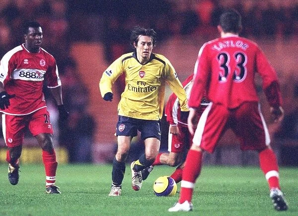 Arsenal's Rosicky Faces Off Against Middlesbrough's Yakubu and Taylor in 1-1 Premiership Showdown at Riverside Stadium, 2007