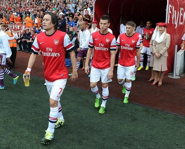 Arsenal's Rosicky, Koscielny, and Ramsey Before Arsenal v Aston Villa, 2013-14 Premier League
