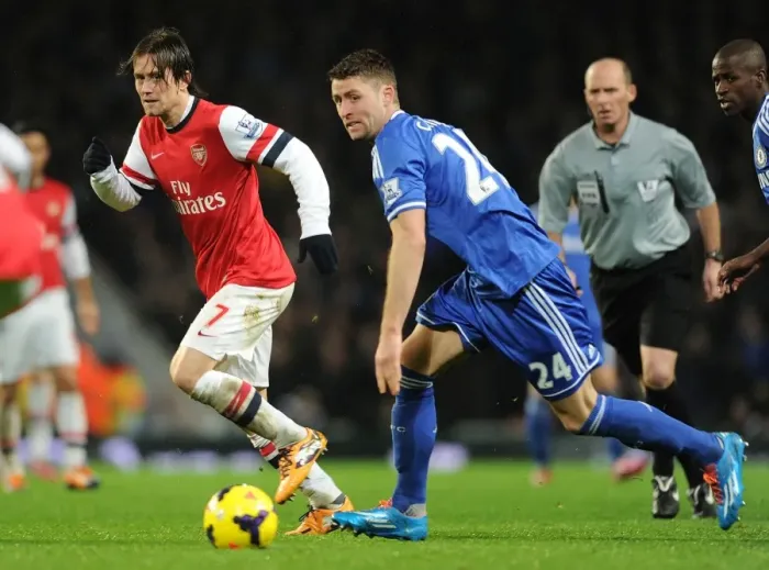 Framed Print : Arsenal's Rosicky Outmaneuvers Chelsea's Cahill in Premier League Clash Framed Print : Arsenal's Rosicky Outmaneuvers Chelsea's Cahill in Premier League Clash
