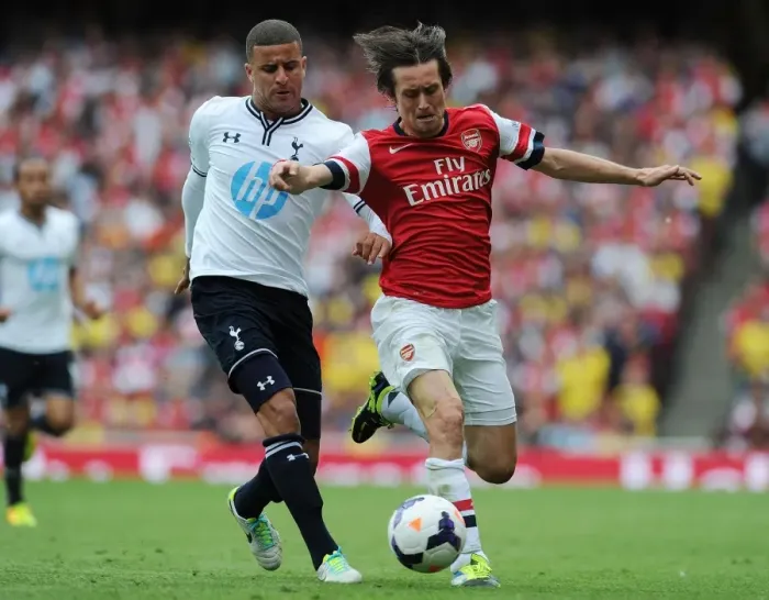 Framed Print : Arsenal's Rosicky Outmaneuvers Tottenham's Walker in Premier League Showdown Framed Print : Arsenal's Rosicky Outmaneuvers Tottenham's Walker in Premier League Showdown