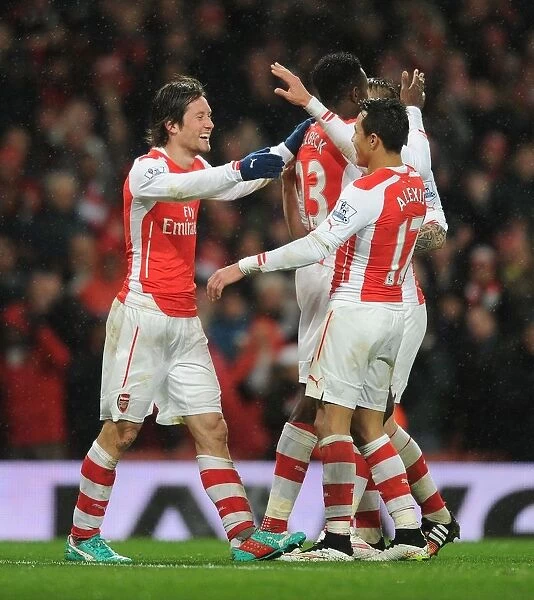 Arsenal's Rosicky and Sanchez: Celebrating a Goal Against Queens Park Rangers (2014-15)