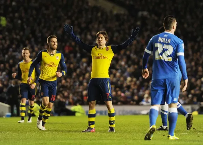 Framed Print : Arsenal's Rosicky Scores Third Goal in FA Cup Victory over Brighton & Hove Albion