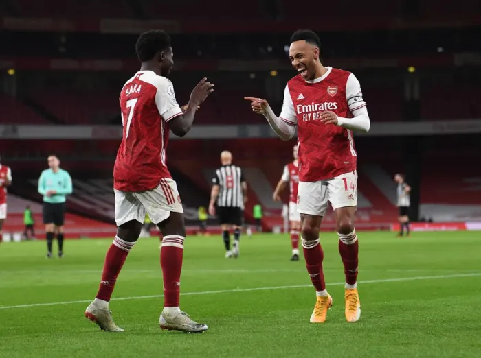 Framed Print : Arsenal's Saka and Aubameyang Celebrate Goals: Arsenal 2-0 Newcastle (Behind Closed Doors, Premier League 2021) Framed Print : Arsenal's Saka and Aubameyang Celebrate Goals: Arsenal 2-0 Newcastle (Behind Closed Doors, Premier League 2021)