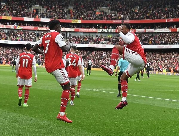 Arsenal's Saka and Gabriel: Celebrating Goals Against Crystal Palace (2022-23)