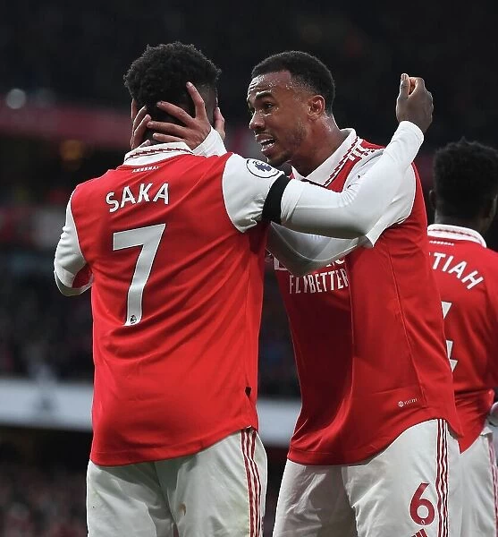 Arsenal's Saka and Gabriel Clash in Intense Battle at Emirates: Arsenal vs. Brentford, Premier League 2022-23