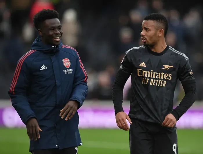 Framed Print : Arsenal's Saka and Jesus: Rejoicing in Victory over Fulham in the Premier League