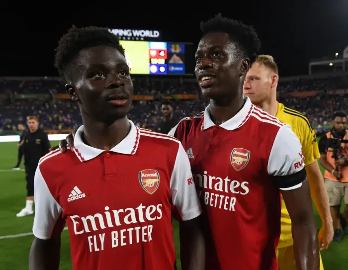 Framed Print : Arsenal's Saka and Lokonga Reunite After Chelsea Clash in Florida Cup