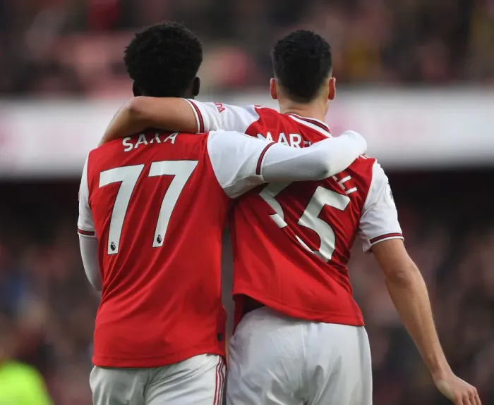 Framed Print : Arsenal's Saka and Martinelli in Action against Sheffield United, Premier League 2019-20 Framed Print : Arsenal's Saka and Martinelli in Action against Sheffield United, Premier League 2019-20