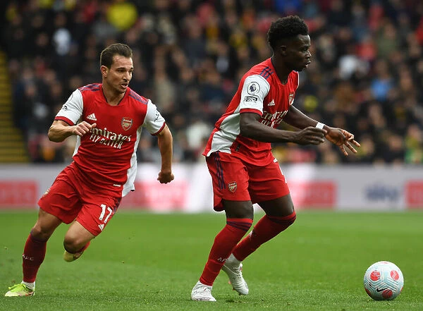Arsenal's Saka and Soares in Action against Watford - Premier League 2021-22