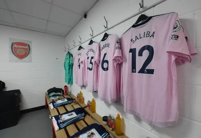 Framed Print : Arsenal's Saliba Jersey in AFC Bournemouth Changing Room - Premier League 2022-23