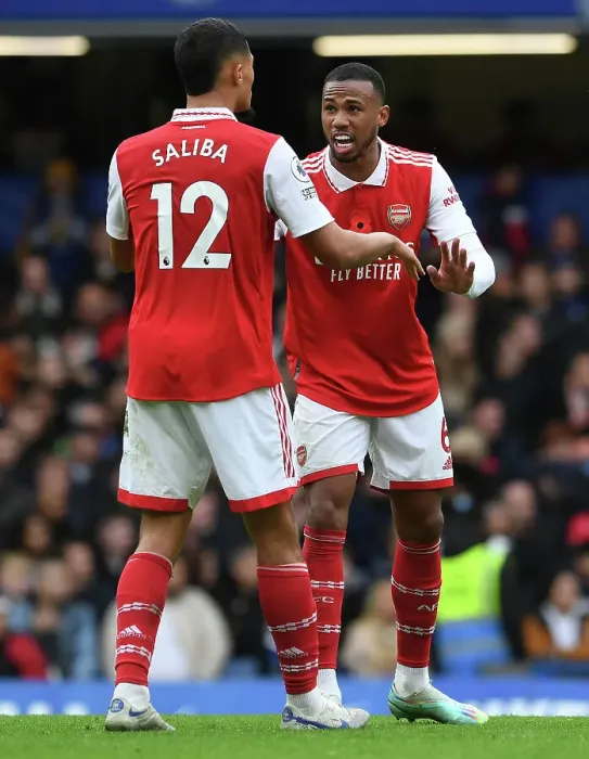 Framed Print : Arsenal's Saliba and Magalhaes Face Off Against Chelsea in Premier League Showdown (2022-23)