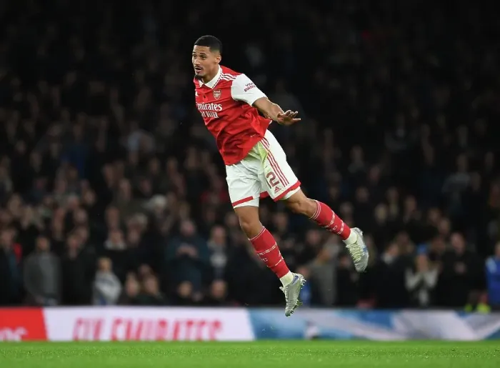 Framed Print : Arsenal's Saliba Stands Out: Carabao Cup Battle against Brighton