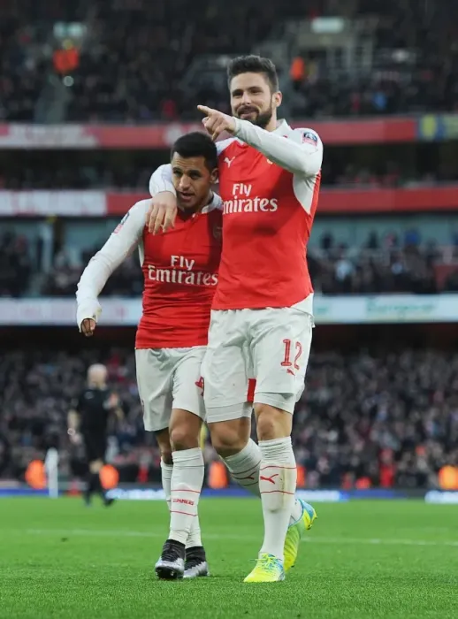 Framed Print : Arsenal's Sanchez and Giroud Celebrate Goals in FA Cup Victory over Burnley Framed Print : Arsenal's Sanchez and Giroud Celebrate Goals in FA Cup Victory over Burnley