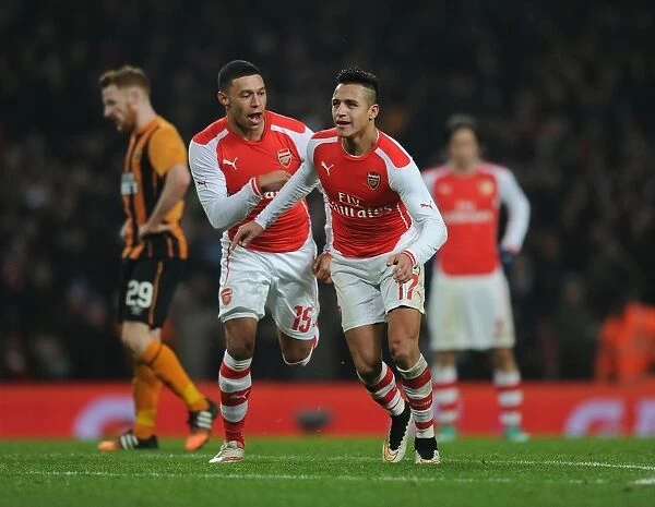 Arsenal's Sanchez and Oxlade-Chamberlain Celebrate Goals Against Hull City in FA Cup
