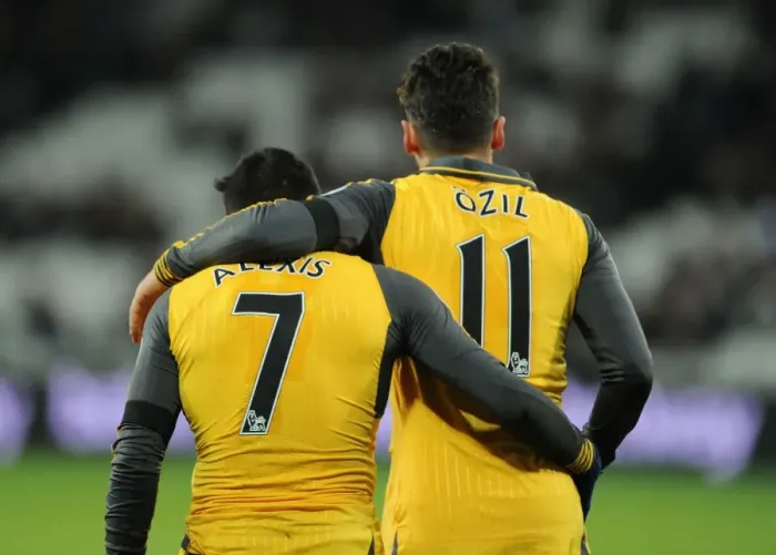 Framed Print : Arsenal's Sanchez and Ozil in Action against West Ham United - Premier League 2016-17