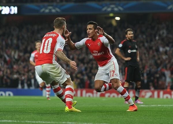 Arsenal's Sanchez and Wilshere Celebrate Goal in 2014 Champions League Qualifier