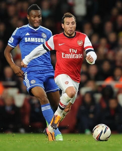 Arsenal's Santi Cazorla Clashes with Chelsea's John Obi Mikel in Capital One Cup Showdown