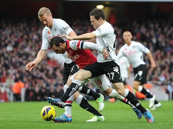 Arsenal's Santi Cazorla Fouled by Fulham's Hangeland and Riether (2012-13)