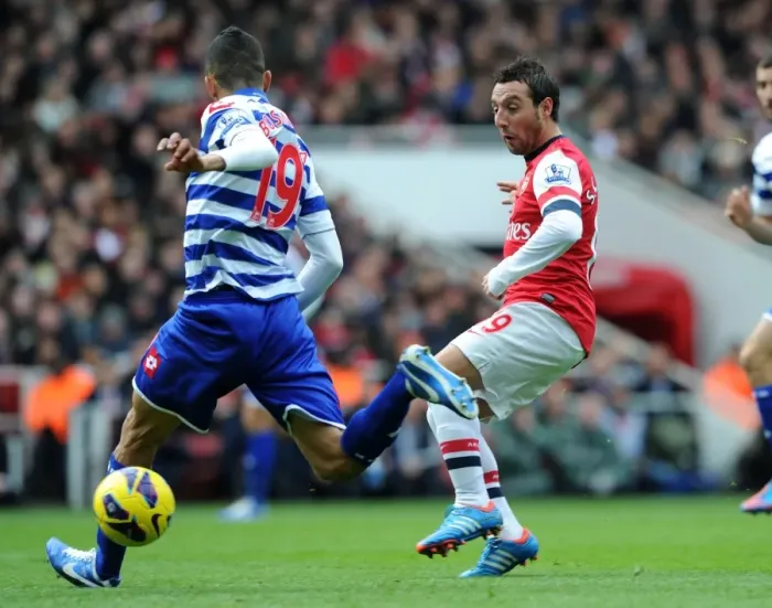 Framed Print : Arsenal's Santi Cazorla Outmaneuvers QPR's Jose Bosingwa Framed Print : Arsenal's Santi Cazorla Outmaneuvers QPR's Jose Bosingwa