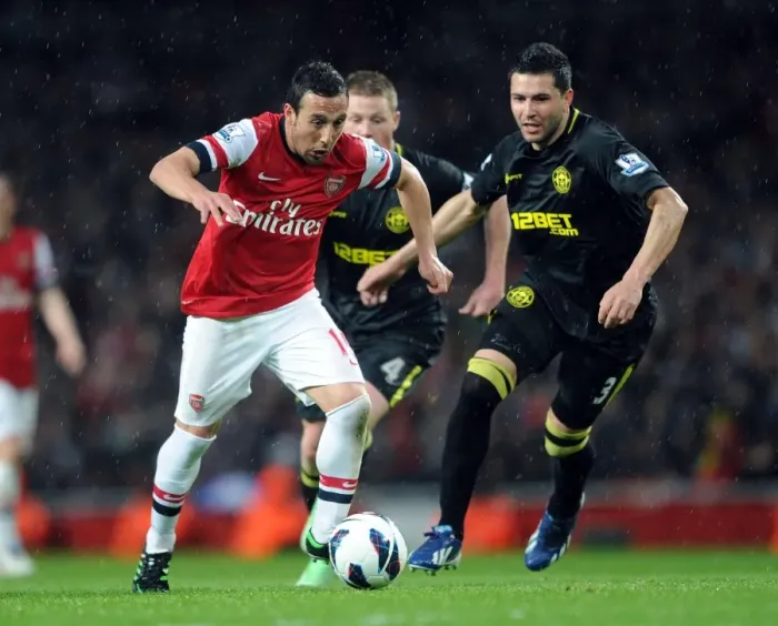 Framed Print : Arsenal's Santi Cazorla Scores in 4-1 Victory over Wigan Athletic in the Premier League