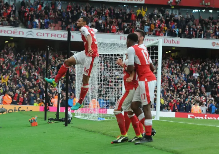 Framed Print : Arsenal's Santi Cazorla Scores Second Goal Against Southampton (2016-17) - Francis Coquelin Celebrates