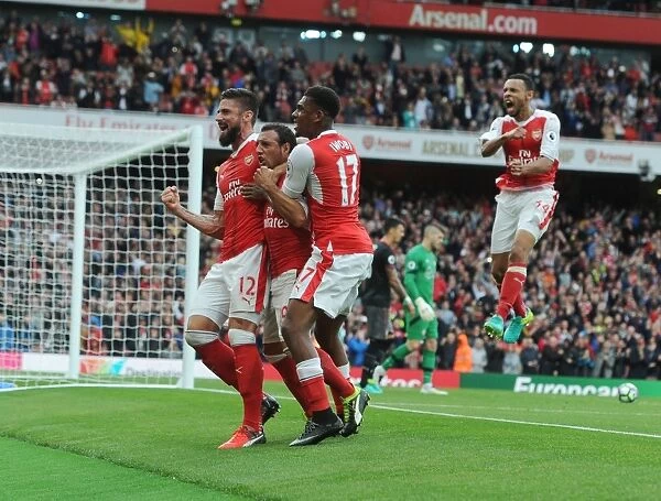 Arsenal's Santi Cazorla and Teamsmates Celebrate Double Goal Against Southampton (2016-17)