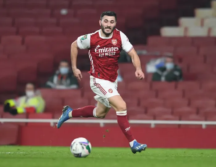 Framed Print : Arsenal's Sead Kolasinac in Action at Empty Emirates: Carabao Cup Quarterfinal vs Manchester City