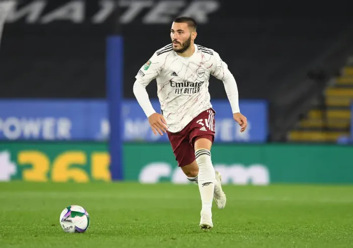 Framed Print : Arsenal's Sead Kolasinac in Action: Leicester City Showdown - Carabao Cup 2020-21